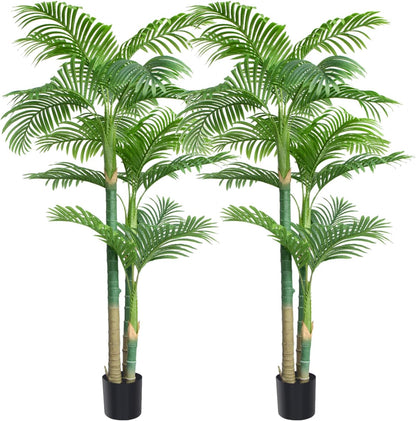 4ft Tall Triple Golden Cane Palm Artificial Tree, Faux Palm Tree Large Fake Plant with UV Resistant, Indoor & Outdoor Fake Tree for Living Room, Outside Patio, Office Home Decor