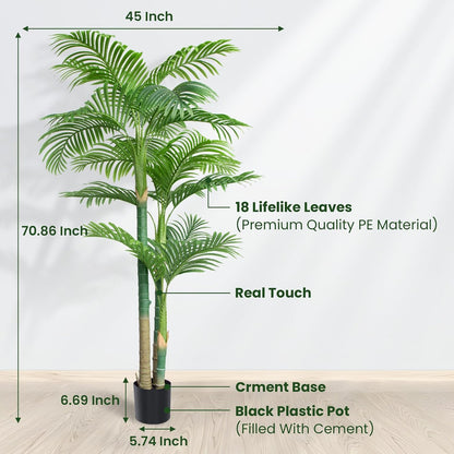 4ft Tall Triple Golden Cane Palm Artificial Tree, Faux Palm Tree Large Fake Plant with UV Resistant, Indoor & Outdoor Fake Tree for Living Room, Outside Patio, Office Home Decor