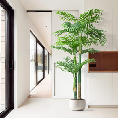 4ft Tall Triple Golden Cane Palm Artificial Tree, Faux Palm Tree Large Fake Plant with UV Resistant, Indoor & Outdoor Fake Tree for Living Room, Outside Patio, Office Home Decor