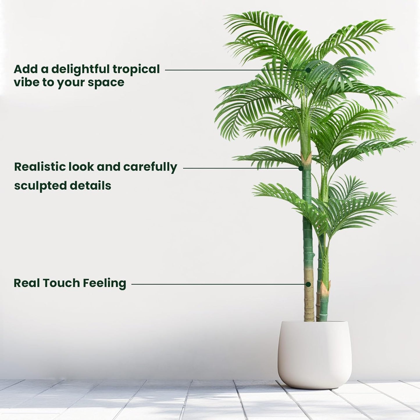 4ft Tall Triple Golden Cane Palm Artificial Tree, Faux Palm Tree Large Fake Plant with UV Resistant, Indoor & Outdoor Fake Tree for Living Room, Outside Patio, Office Home Decor