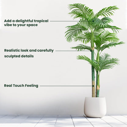 4ft Tall Triple Golden Cane Palm Artificial Tree, Faux Palm Tree Large Fake Plant with UV Resistant, Indoor & Outdoor Fake Tree for Living Room, Outside Patio, Office Home Decor