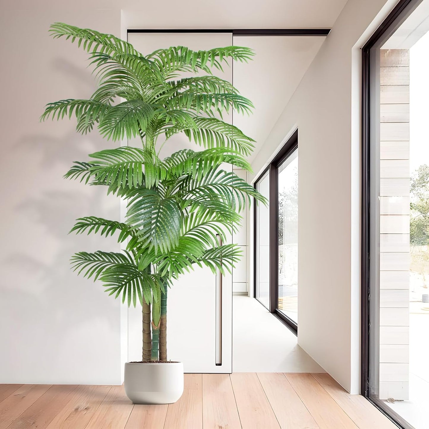 4ft Tall Triple Golden Cane Palm Artificial Tree, Faux Palm Tree Large Fake Plant with UV Resistant, Indoor & Outdoor Fake Tree for Living Room, Outside Patio, Office Home Decor