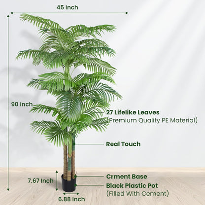 4ft Tall Triple Golden Cane Palm Artificial Tree, Faux Palm Tree Large Fake Plant with UV Resistant, Indoor & Outdoor Fake Tree for Living Room, Outside Patio, Office Home Decor
