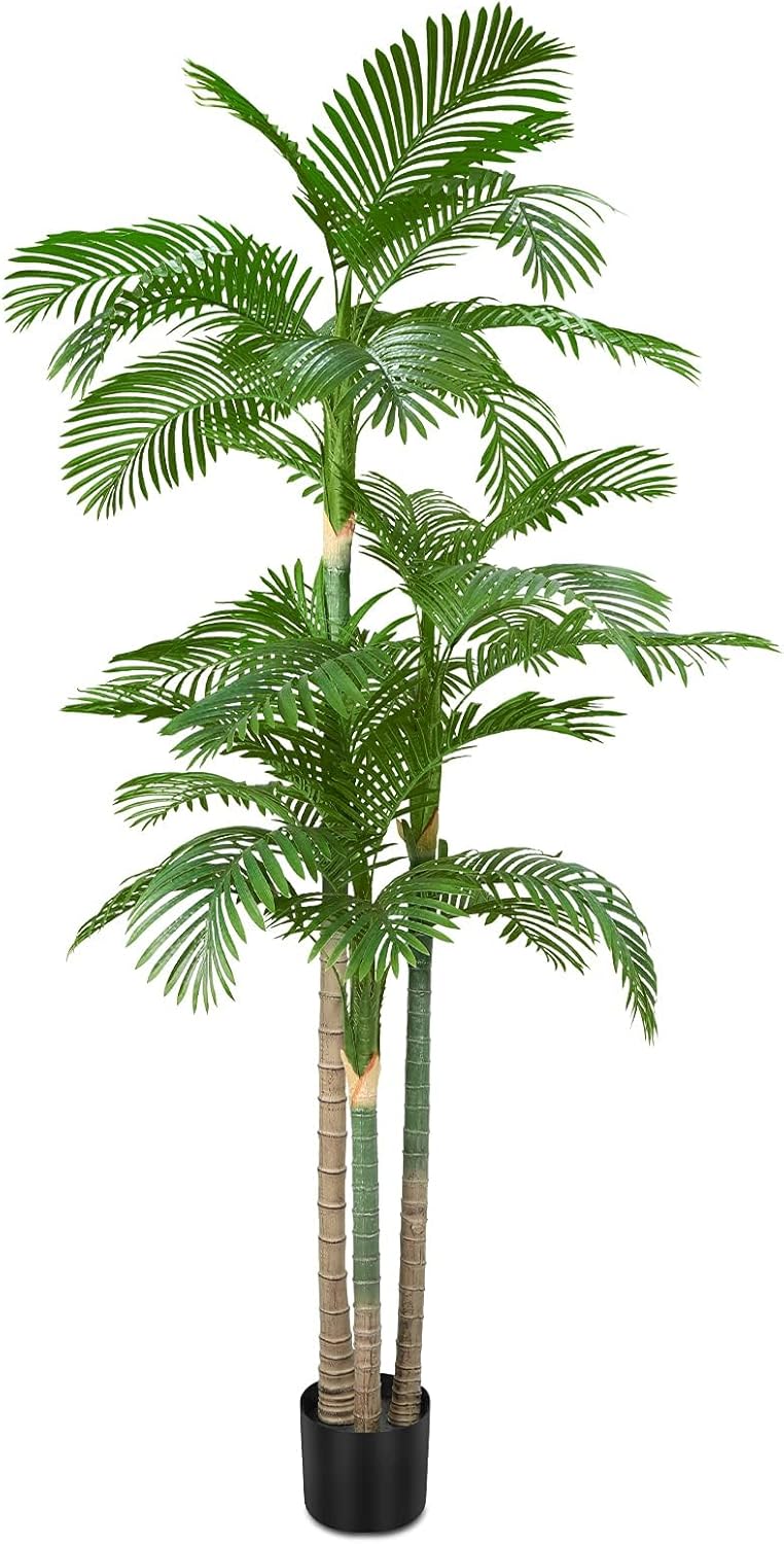 4ft Tall Triple Golden Cane Palm Artificial Tree, Faux Palm Tree Large Fake Plant with UV Resistant, Indoor & Outdoor Fake Tree for Living Room, Outside Patio, Office Home Decor