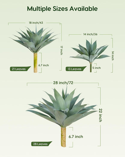 28 Inch Artificial Agave Plants Outdoor Set, Large Fake Plants Indoor for Home Decor, Realistic UV Resistant Faux Succulents Plants Without Pot, Set of 2
