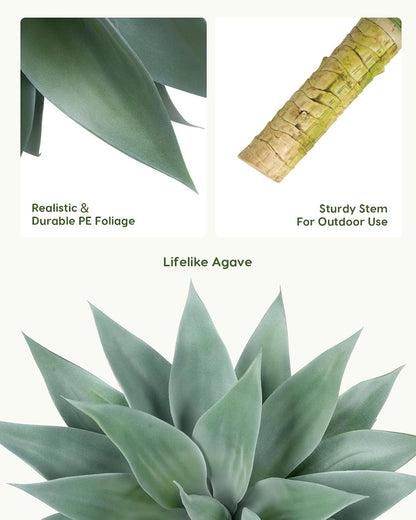 28 Inch Artificial Agave Plants Outdoor Set, Large Fake Plants Indoor for Home Decor, Realistic UV Resistant Faux Succulents Plants Without Pot, Set of 2