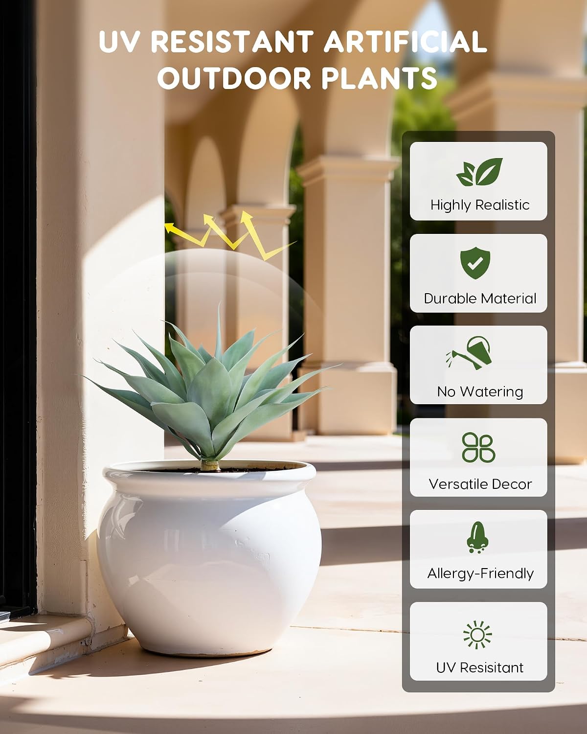 28 Inch Artificial Agave Plants Outdoor Set, Large Fake Plants Indoor for Home Decor, Realistic UV Resistant Faux Succulents Plants Without Pot, Set of 2