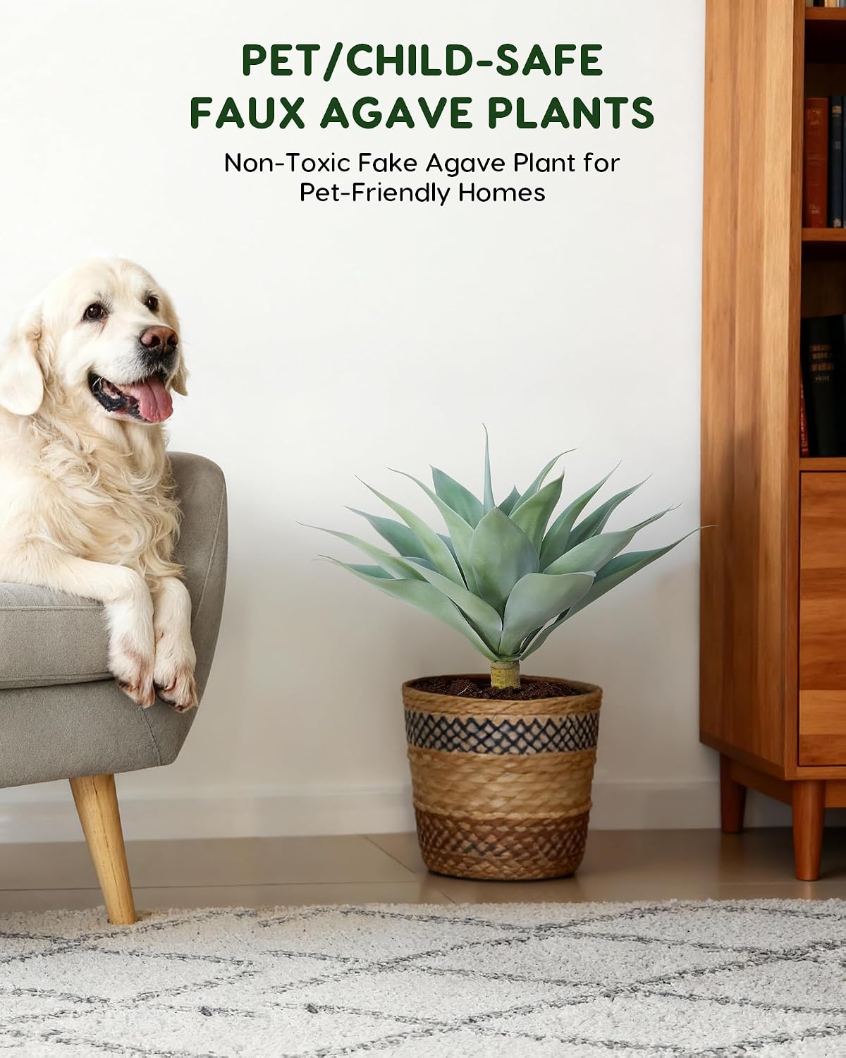 28 Inch Artificial Agave Plants Outdoor Set, Large Fake Plants Indoor for Home Decor, Realistic UV Resistant Faux Succulents Plants Without Pot, Set of 2