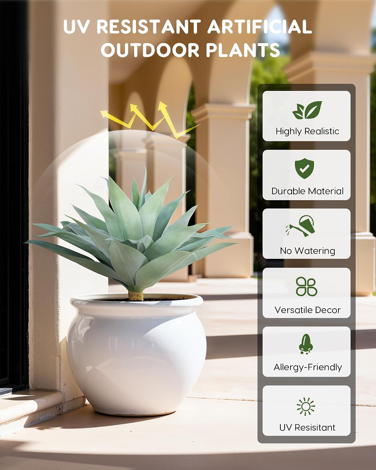 28 Inch Artificial Agave Plants Outdoor Set, Large Fake Plants Indoor for Home Decor, Realistic UV Resistant Faux Succulents Plants Without Pot, Set of 2