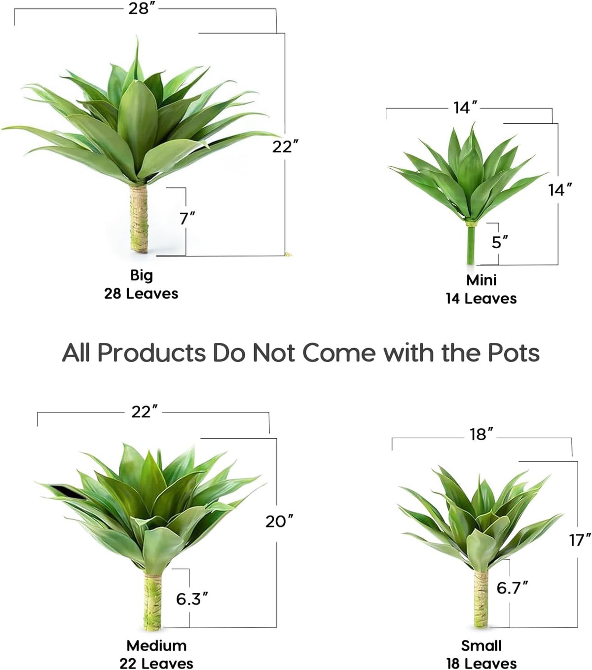 28 Inch Artificial Agave Plants Outdoor Set, Large Fake Plants Indoor for Home Decor, Realistic UV Resistant Faux Succulents Plants Without Pot, Set of 2