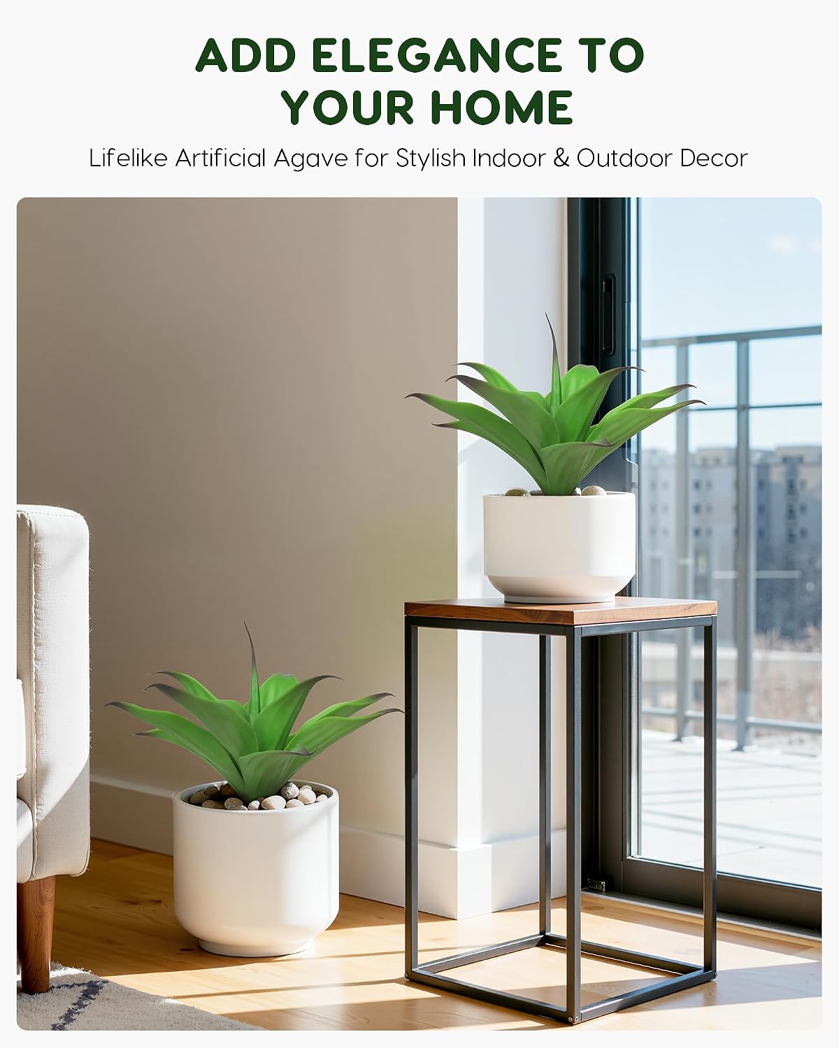 28 Inch Artificial Agave Plants Outdoor Set, Large Fake Plants Indoor for Home Decor, Realistic UV Resistant Faux Succulents Plants Without Pot, Set of 2
