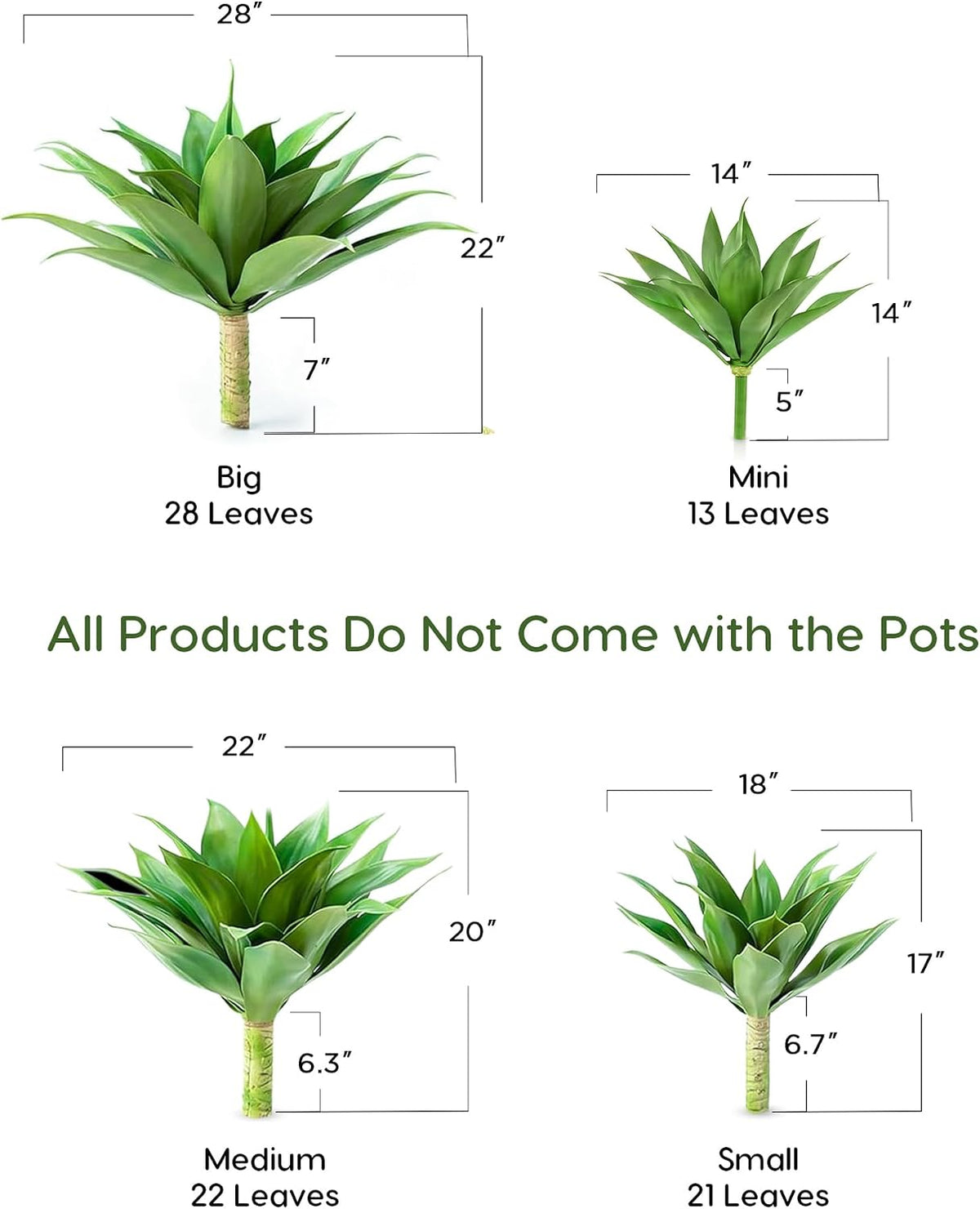 28 Inch Artificial Agave Plants Outdoor Set, Large Fake Plants Indoor for Home Decor, Realistic UV Resistant Faux Succulents Plants Without Pot, Set of 2