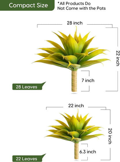 28 Inch Artificial Agave Plants Outdoor Set, Large Fake Plants Indoor for Home Decor, Realistic UV Resistant Faux Succulents Plants Without Pot, Set of 2