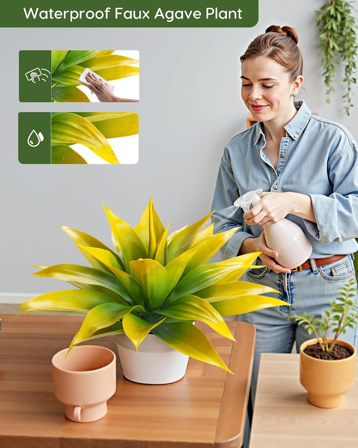 28 Inch Artificial Agave Plants Outdoor Set, Large Fake Plants Indoor for Home Decor, Realistic UV Resistant Faux Succulents Plants Without Pot, Set of 2