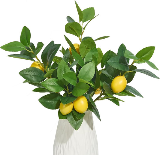 3 PCS Artificial Lemon Branches for Vase 18 Inch Fake Lemons Fruit Picks Faux Lemons Tree Decor Realistic
