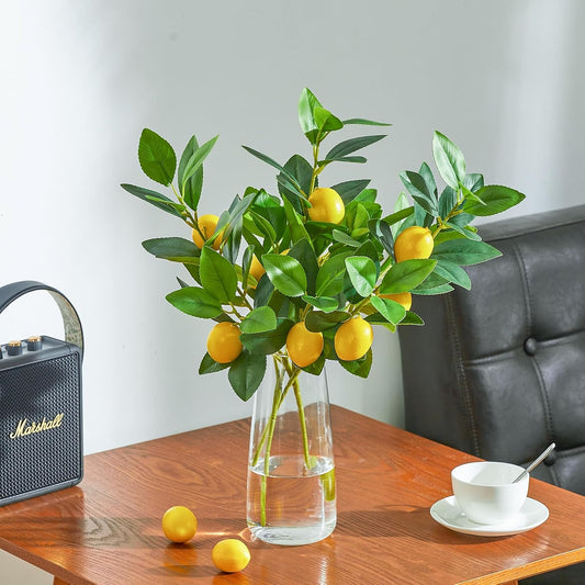 3 PCS Artificial Lemon Branches for Vase 18 Inch Fake Lemons Fruit Picks Faux Lemons Tree Decor Realistic