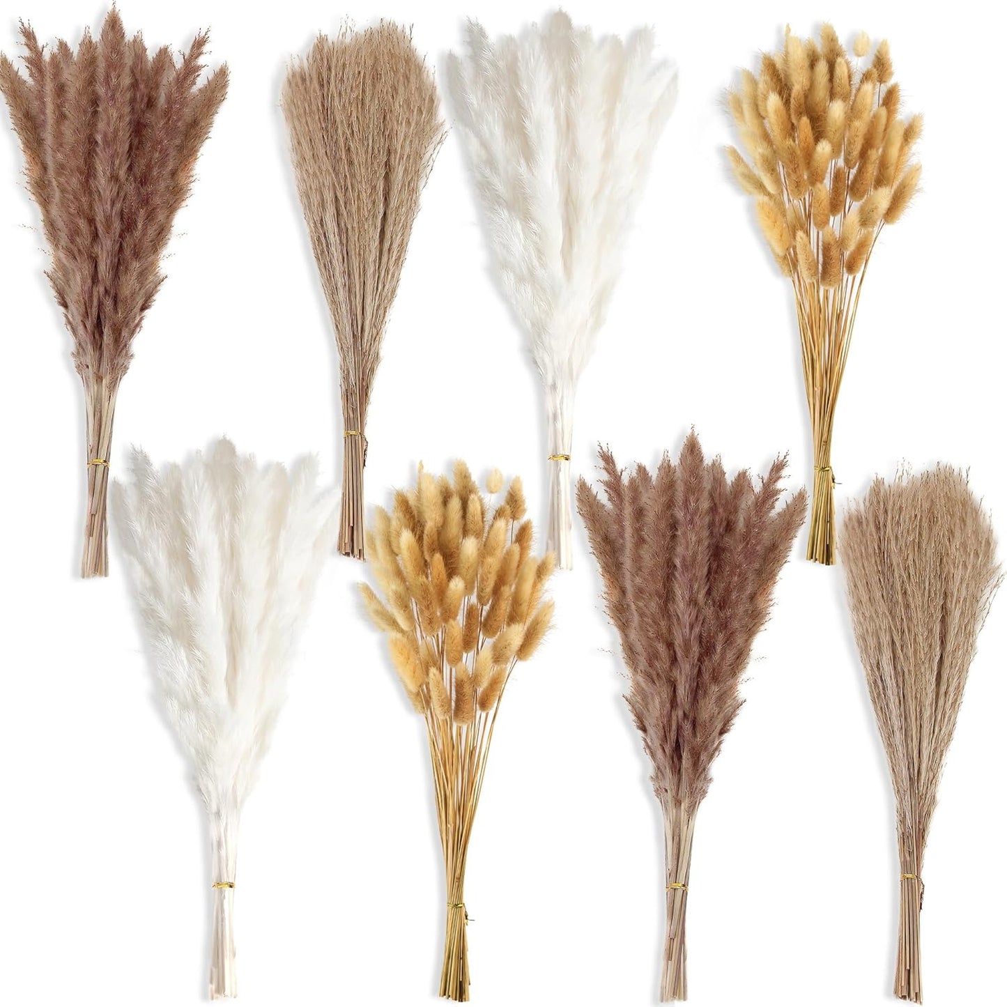 100 PCS Small Boho Pampas Grass, 17" Naturally Dried Pompas, Pampas Grass Decor for Wedding , Boho Party Decorations, Table Decor（Brown and White）