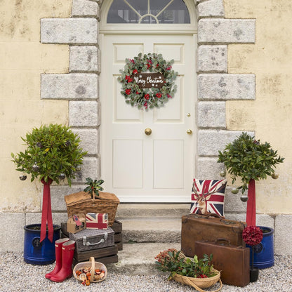Artificial Fall Wreath 22’’ Autumn Front Door Wreath with Forsythia Flowers Greenery Leaves Orange Berries for Outside Indoor Wall Window Festival Thanksgiving Fall Harvest Autumn Decor