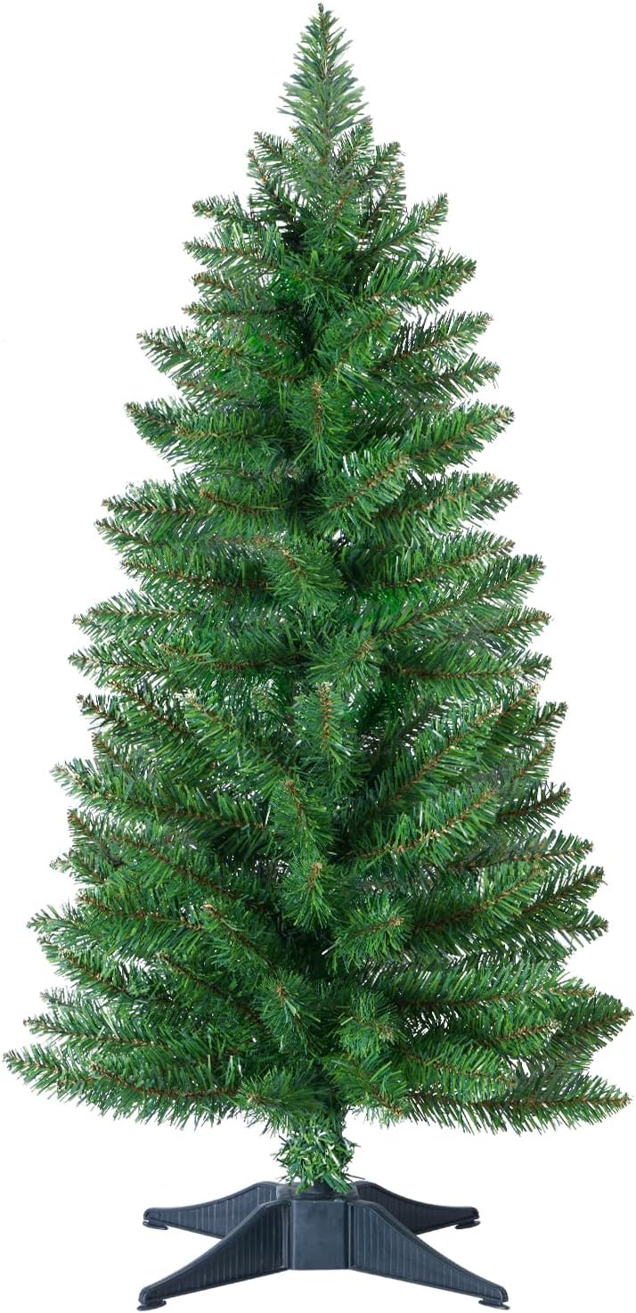 3ft Artificial Christmas Tree, Mini Xmas Pine Tree with 4-Leg Stable Plastic Base, Small Tabletop Christmas Tree for Home Office Holiday Party Indoor Decoration