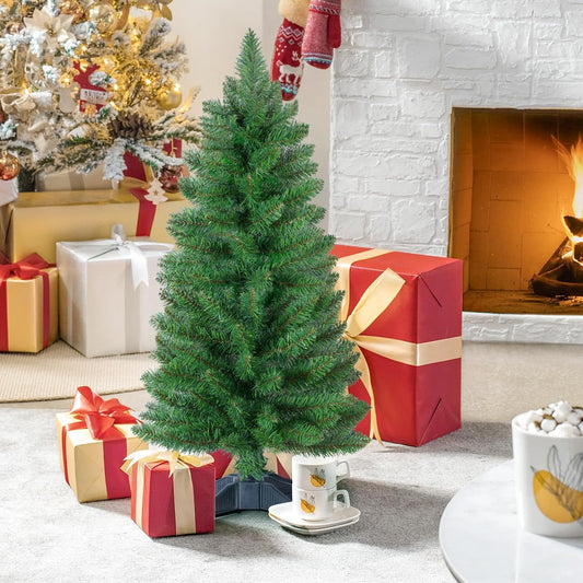 3ft Artificial Christmas Tree, Mini Xmas Pine Tree with 4-Leg Stable Plastic Base, Small Tabletop Christmas Tree for Home Office Holiday Party Indoor Decoration