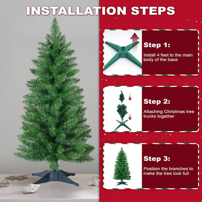 3ft Artificial Christmas Tree, Mini Xmas Pine Tree with 4-Leg Stable Plastic Base, Small Tabletop Christmas Tree for Home Office Holiday Party Indoor Decoration