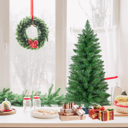 3ft Artificial Christmas Tree, Mini Xmas Pine Tree with 4-Leg Stable Plastic Base, Small Tabletop Christmas Tree for Home Office Holiday Party Indoor Decoration