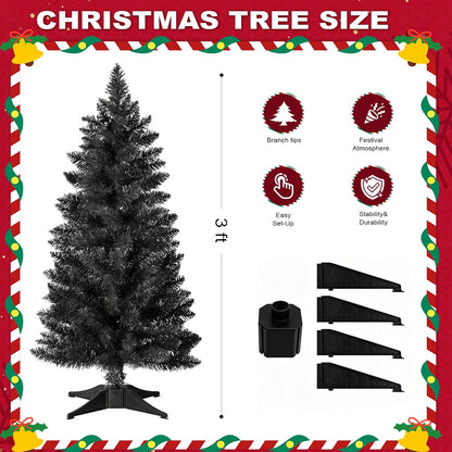 3ft Artificial Christmas Tree, Mini Xmas Pine Tree with 4-Leg Stable Plastic Base, Small Tabletop Christmas Tree for Home Office Holiday Party Indoor Decoration