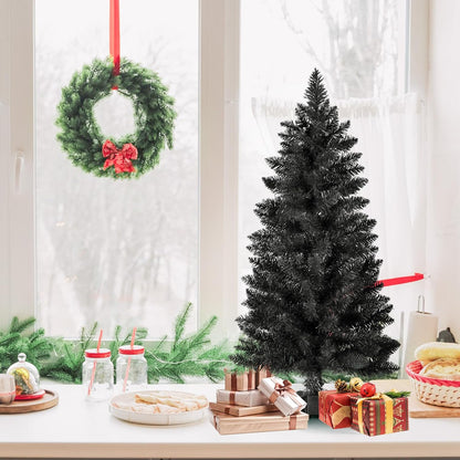 3ft Artificial Christmas Tree, Mini Xmas Pine Tree with 4-Leg Stable Plastic Base, Small Tabletop Christmas Tree for Home Office Holiday Party Indoor Decoration