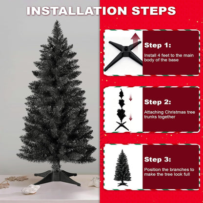 3ft Artificial Christmas Tree, Mini Xmas Pine Tree with 4-Leg Stable Plastic Base, Small Tabletop Christmas Tree for Home Office Holiday Party Indoor Decoration