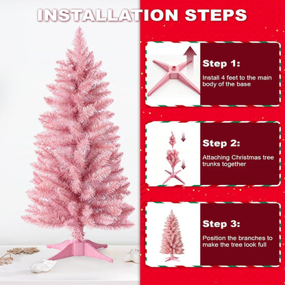 3ft Artificial Christmas Tree, Mini Xmas Pine Tree with 4-Leg Stable Plastic Base, Small Tabletop Christmas Tree for Home Office Holiday Party Indoor Decoration