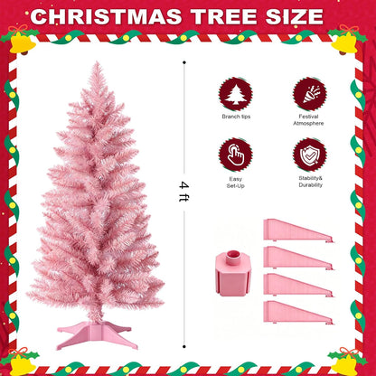 3ft Artificial Christmas Tree, Mini Xmas Pine Tree with 4-Leg Stable Plastic Base, Small Tabletop Christmas Tree for Home Office Holiday Party Indoor Decoration