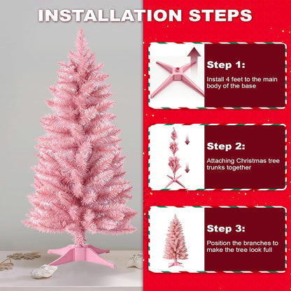 3ft Artificial Christmas Tree, Mini Xmas Pine Tree with 4-Leg Stable Plastic Base, Small Tabletop Christmas Tree for Home Office Holiday Party Indoor Decoration