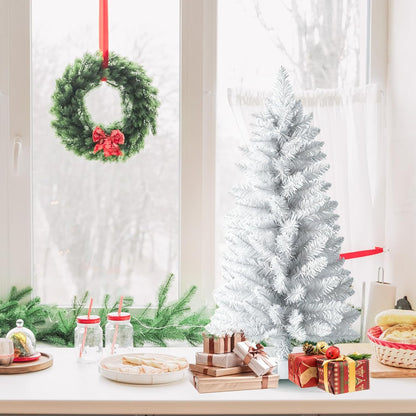 3ft Artificial Christmas Tree, Mini Xmas Pine Tree with 4-Leg Stable Plastic Base, Small Tabletop Christmas Tree for Home Office Holiday Party Indoor Decoration