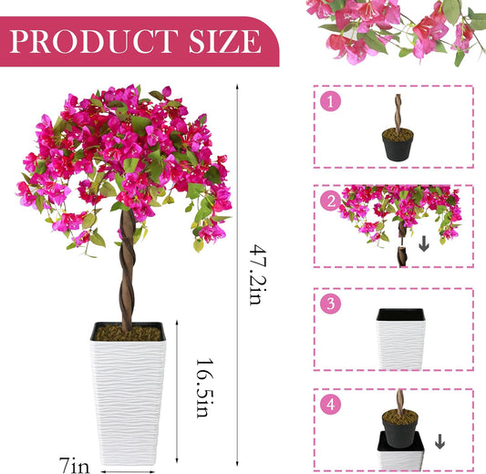4FT Artificial Bougainvillea Tree Fake Floral Tree with Planter