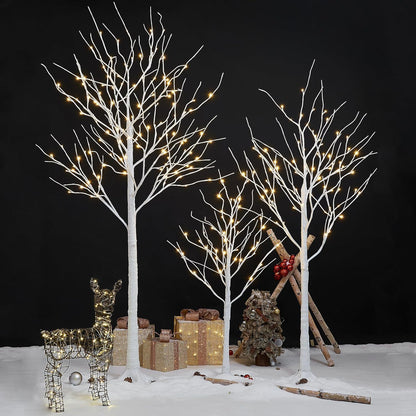 Set of 3 Lighted Birch Tree 4FT 6FT and 8FT LED Artificial Tree for Decoration Inside and Outside, Home Patio Wedding Festival Christmas Decor, Warm White