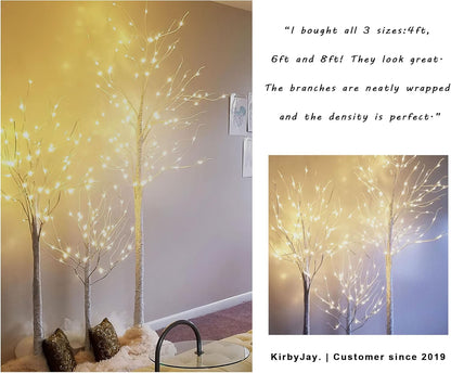 Set of 3 Lighted Birch Tree 4FT 6FT and 8FT LED Artificial Tree for Decoration Inside and Outside, Home Patio Wedding Festival Christmas Decor, Warm White