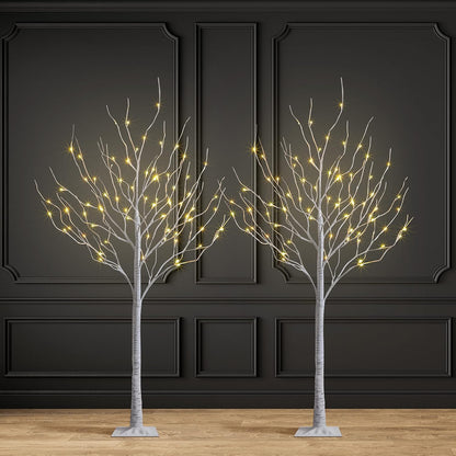 Set of 3 Lighted Birch Tree 4FT 6FT and 8FT LED Artificial Tree for Decoration Inside and Outside, Home Patio Wedding Festival Christmas Decor, Warm White