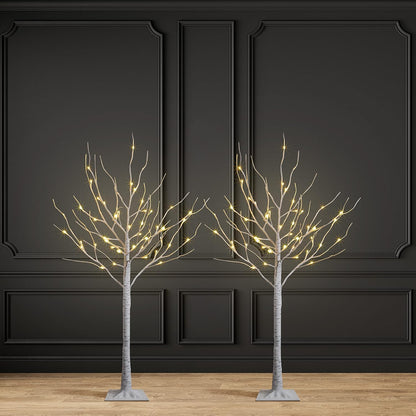 Set of 3 Lighted Birch Tree 4FT 6FT and 8FT LED Artificial Tree for Decoration Inside and Outside, Home Patio Wedding Festival Christmas Decor, Warm White