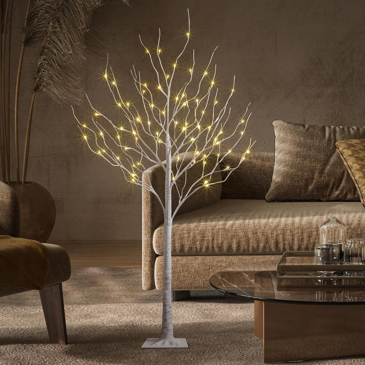 Set of 3 Lighted Birch Tree 4FT 6FT and 8FT LED Artificial Tree for Decoration Inside and Outside, Home Patio Wedding Festival Christmas Decor, Warm White