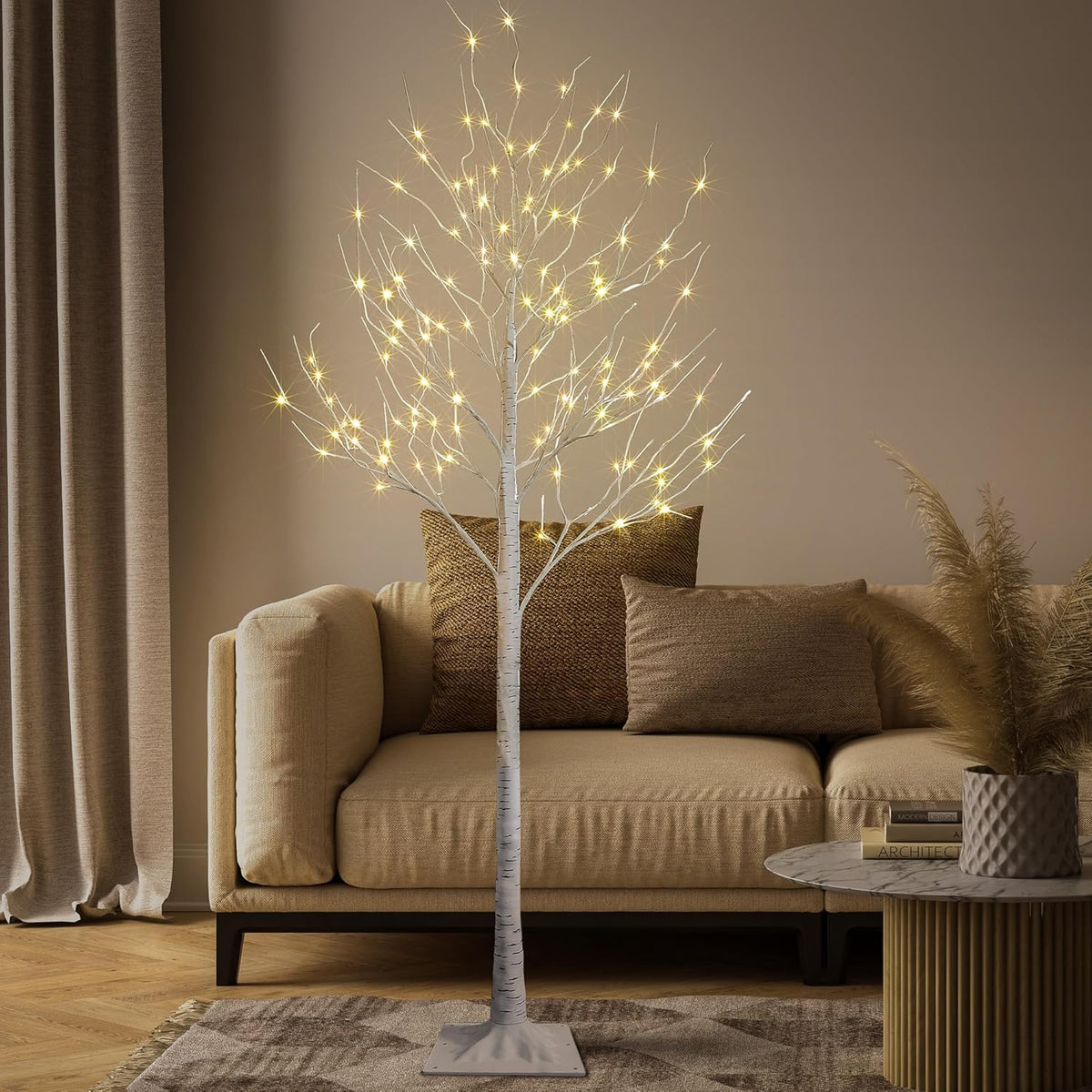 Set of 3 Lighted Birch Tree 4FT 6FT and 8FT LED Artificial Tree for Decoration Inside and Outside, Home Patio Wedding Festival Christmas Decor, Warm White
