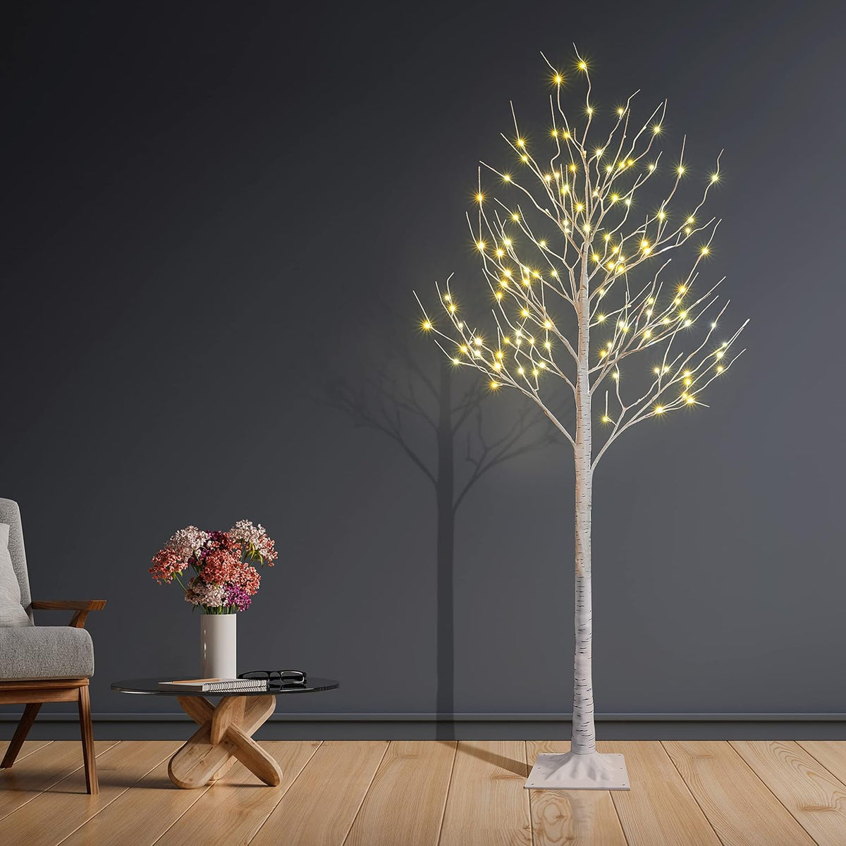 Set of 3 Lighted Birch Tree 4FT 6FT and 8FT LED Artificial Tree for Decoration Inside and Outside, Home Patio Wedding Festival Christmas Decor, Warm White
