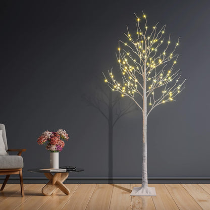 Set of 3 Lighted Birch Tree 4FT 6FT and 8FT LED Artificial Tree for Decoration Inside and Outside, Home Patio Wedding Festival Christmas Decor, Warm White