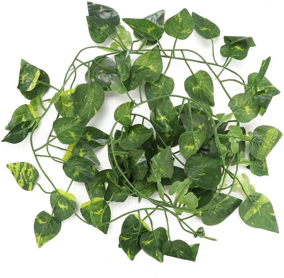 Repta Vines Flexible Bend Long Vines Artificial Fake Leaves Habitat Decor for Lizard Frogs Snakes and More Reptiles(Green Leaf)