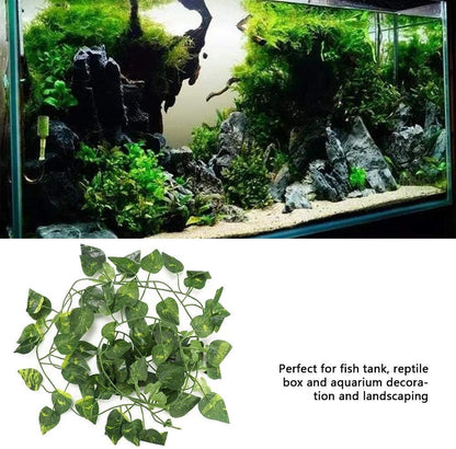 Repta Vines Flexible Bend Long Vines Artificial Fake Leaves Habitat Decor for Lizard Frogs Snakes and More Reptiles(Green Leaf)