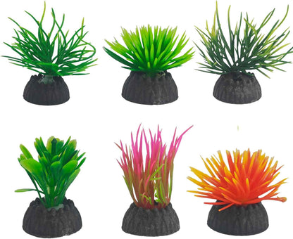 6PCS 4 Inches Tall Green Seaweed Grass Artificial Aquarium Plants, Plastic Fish Tank Decorations for Freshwater and Saltwater Tanks