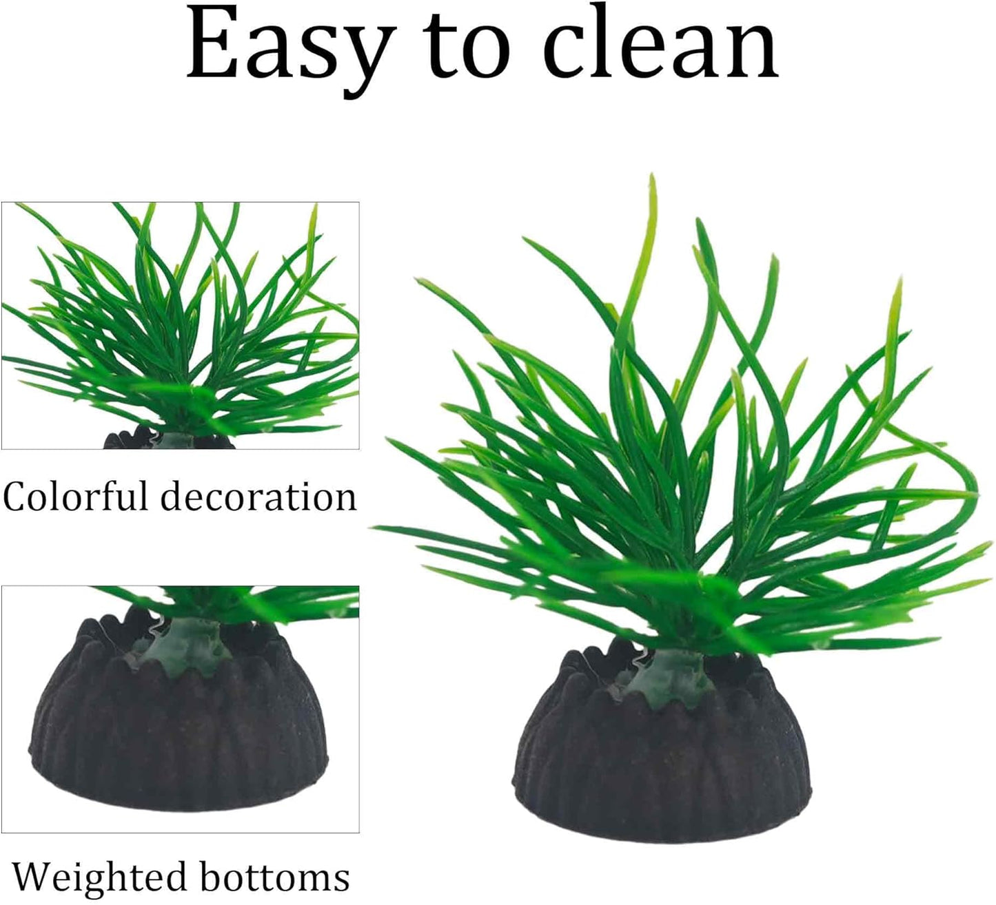 6PCS 4 Inches Tall Green Seaweed Grass Artificial Aquarium Plants, Plastic Fish Tank Decorations for Freshwater and Saltwater Tanks