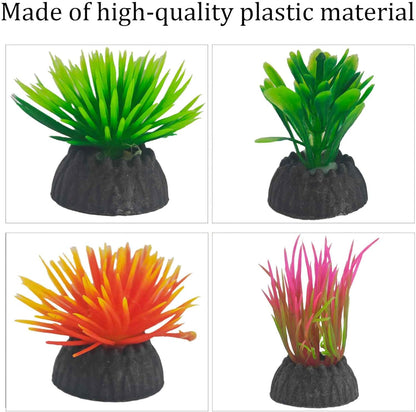 6PCS 4 Inches Tall Green Seaweed Grass Artificial Aquarium Plants, Plastic Fish Tank Decorations for Freshwater and Saltwater Tanks