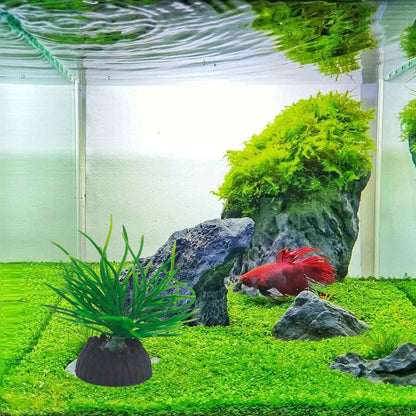 6PCS 4 Inches Tall Green Seaweed Grass Artificial Aquarium Plants, Plastic Fish Tank Decorations for Freshwater and Saltwater Tanks