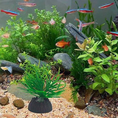 6PCS 4 Inches Tall Green Seaweed Grass Artificial Aquarium Plants, Plastic Fish Tank Decorations for Freshwater and Saltwater Tanks