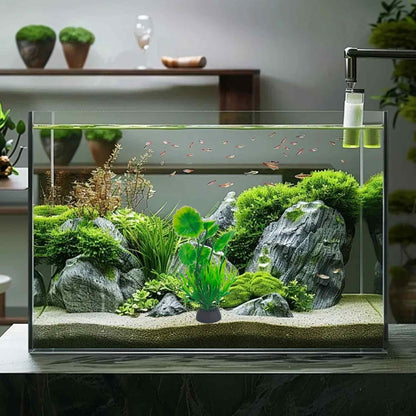 6PCS 4 Inches Tall Green Seaweed Grass Artificial Aquarium Plants, Plastic Fish Tank Decorations for Freshwater and Saltwater Tanks